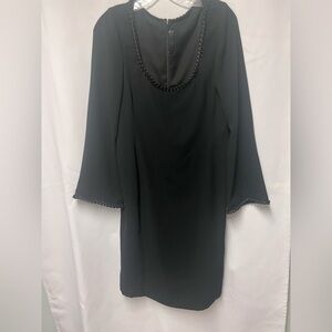 Carla Westcott Black Long Sleeve Ruffle Trim Dress